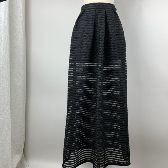 Guess Jet Black Matilda Shadow Stripe Mesh/Lace High Waisted Maxi Skirt Size XS - Picture 2 of 10
